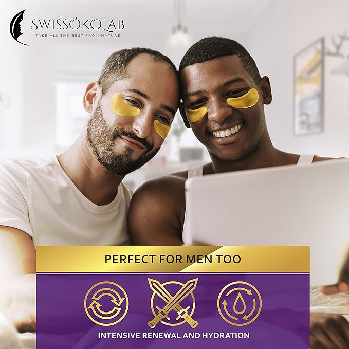 SWISSÖKOLAB Under Eye Patches For Puffy Eyes 24k Gold Eye Mask Dark Circles And Puffiness Collagen Eye Gel Pads Moisturizing & Reducing Wrinkles Anti-Aging Hyaluronic Acid (Revitalising)