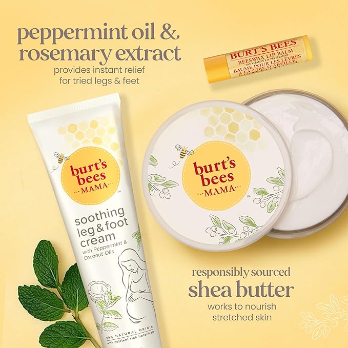 Burt's Bees Pregnancy Essentials Gifts Set, 3 Giftable Baby Shower Products & Must Have Baby Registry Items, Nourishing Skincare - Mama Belly Butter, Original Lip Balm, Leg & Foot Cream