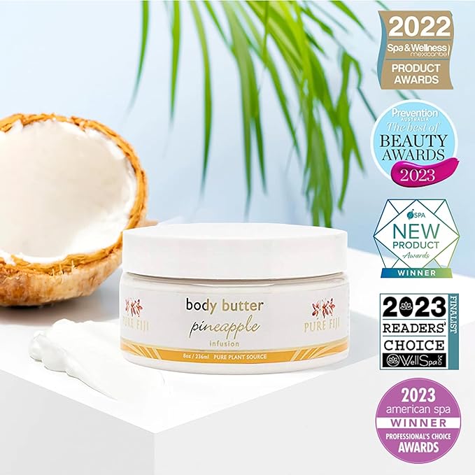 PURE FIJI Body Butter - Moisturizer Body Butter Cream - Face Cream and Body Lotion for Dry Skin with Natural Oils & Vitamin E, Body Butter For Women for Men,Pineapple, 8oz