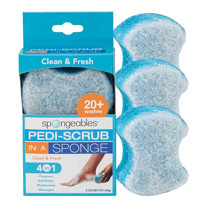 Spongables Pedi Scrub Foot Exfoliating 20+ Wash Sponge, Clean & Fresh, 3 Count