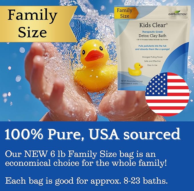 Kids Clear™ Detox Clay Bath, 100% Pure Sodium Bentonite - Removes Toxins, Impurities and Contaminants, by Evenbetternow LLC, Family Size 6 lbs (96 oz)