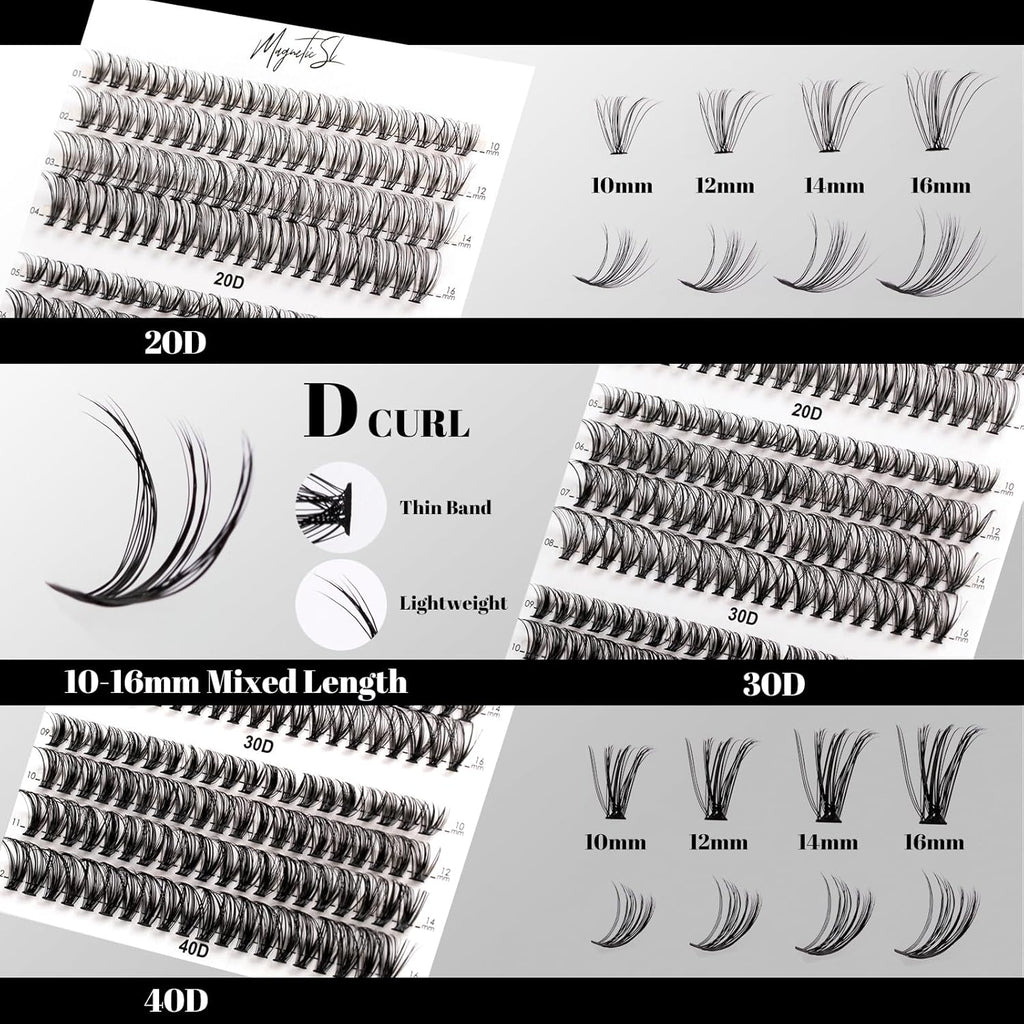 Lash Clusters 480 Clusters D Curl 10-20mm False Eyelash 60D 80D 100D Thick Eyelash Extension 20D 30D 40D Individual Eyelashes Multi-Style DIY Lash Extensions for Beginners(20D-100D-D, 10-20MIX)