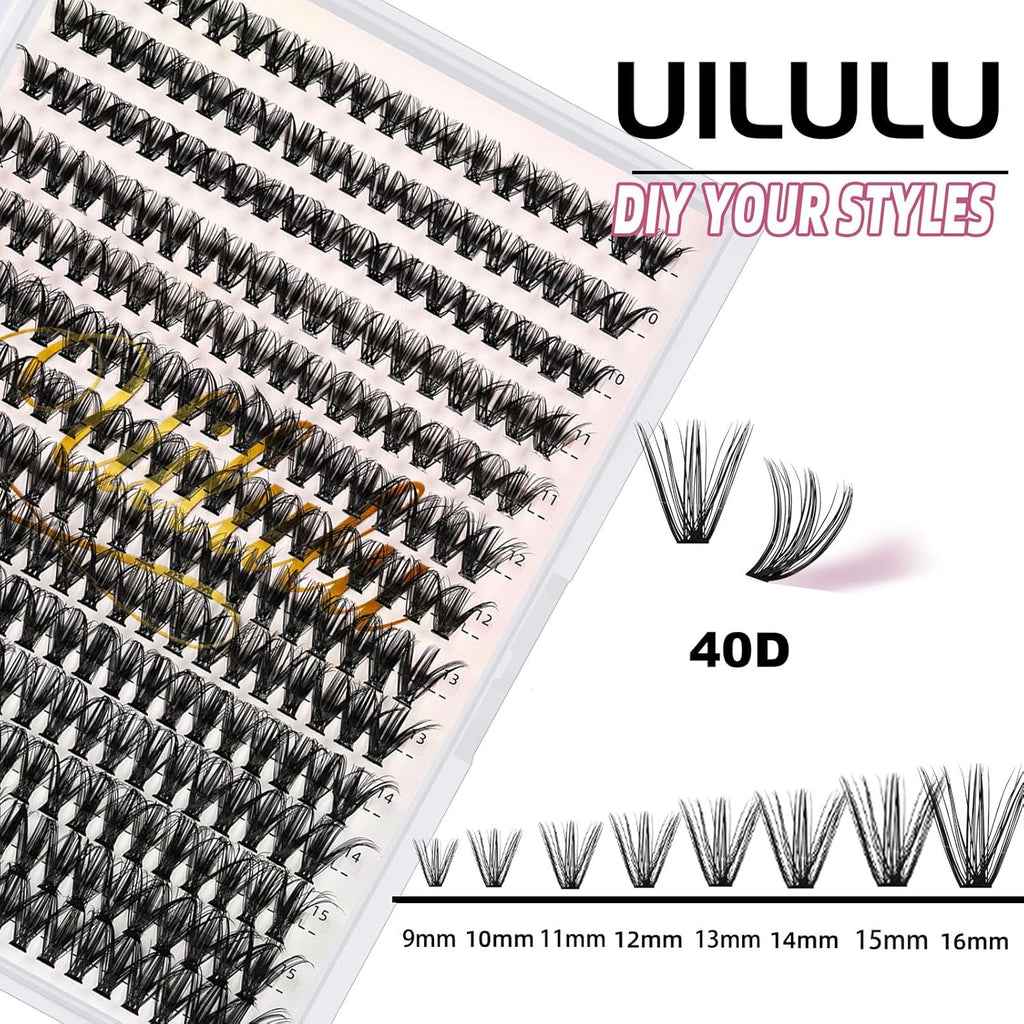 Lash Clusters D Curl Individual Lashes 40D 0.07D 9-16 MIX 280 Clusters Lashes DIY Lash Extensions at Home False Lashes Wispy Eye Lash Clusters(40D, 9-16 mix)
