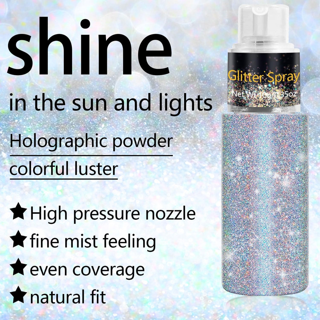 Hair and Body Glitter Spray, Holographic Glitter Highlighter Powder, Face Body Clothes Shiny Glitter, Loose Shimmer Hairspray Festival Rave Prom Accessories, 10g (07# Rainy-Rainbow)