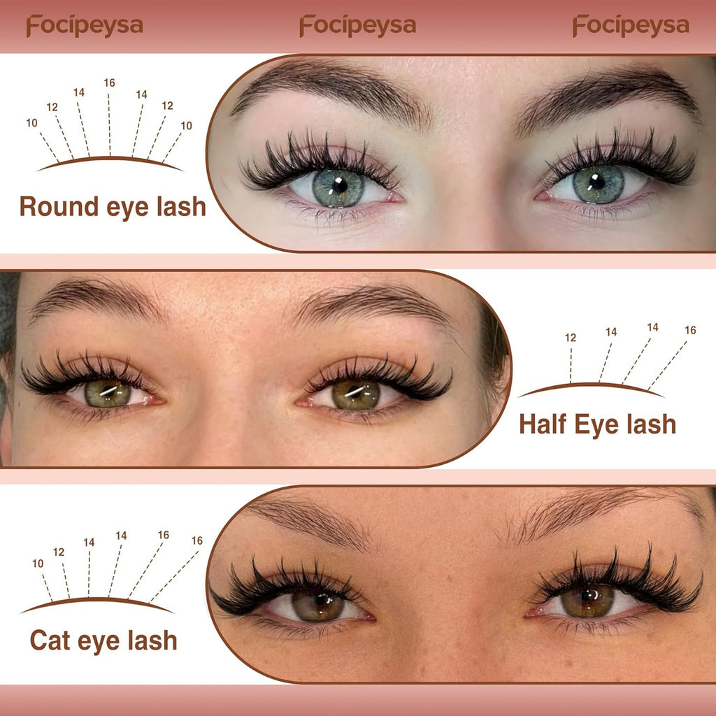 Focipeysa Wispy Lash Clusters Spike Eyelashes Extensions 12-16mm Natural Cluster Lashes C-Curl Lashes Extensions with Bottom Lashes Salon Effect Wispy Eyelashes DIY Individual Eyelashes Clusters