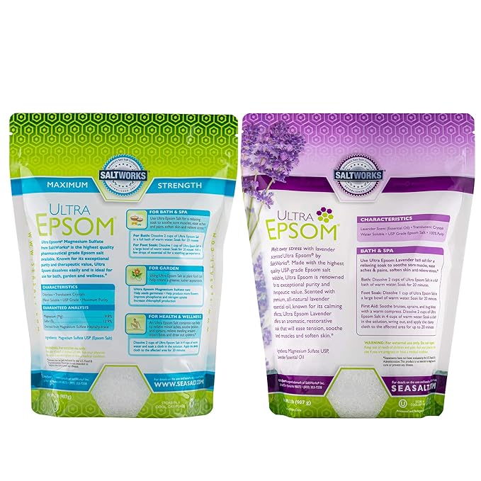 SaltWorks Ultra Epsom Premium Epsom Salt, Lavender Scented & Medium Unscented Bundle, 4 Pounds
