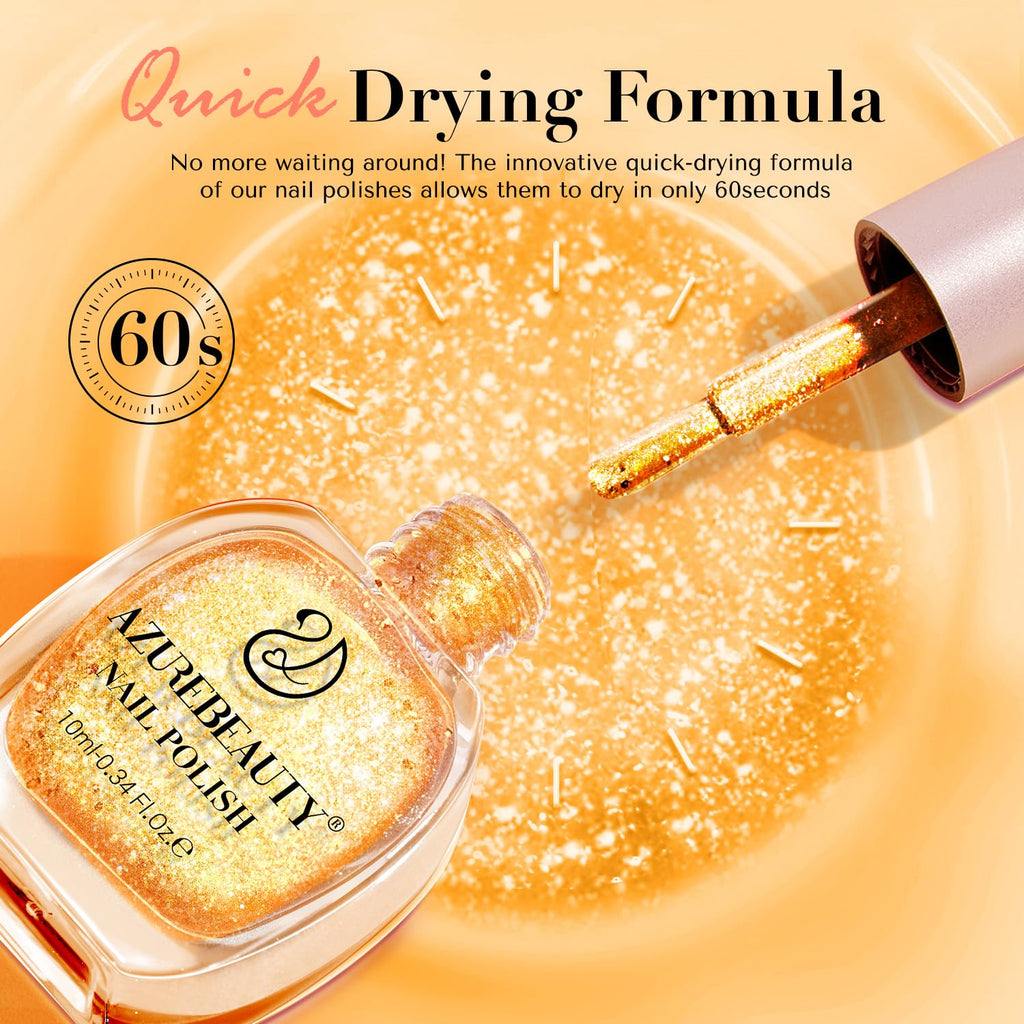 AZUREBEAUTY Nail Polish Set, 4 Colors Shimmer Glitter Neon Pink Orange Green Purple Spring Summer Long Lasting Quick Dry Natural Fingernail Lacquer Strengthening Kit with Top Coat DIY Salon