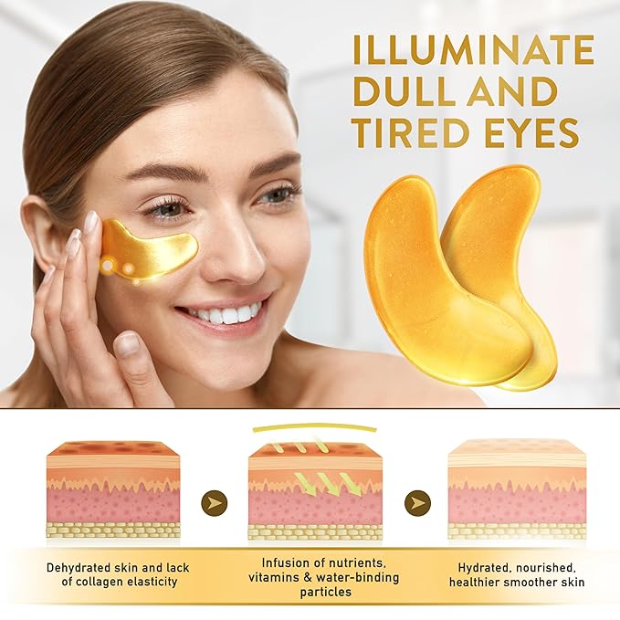 Under Eye Patches (72 Patches) for Puffy Eyes and Dark Circles with Pure Collagen, 24K Gold Eye Gel Pad Masks for Reducing Eye Bags, Puffy Dark Circles, Wrinkles, and Fine Lines