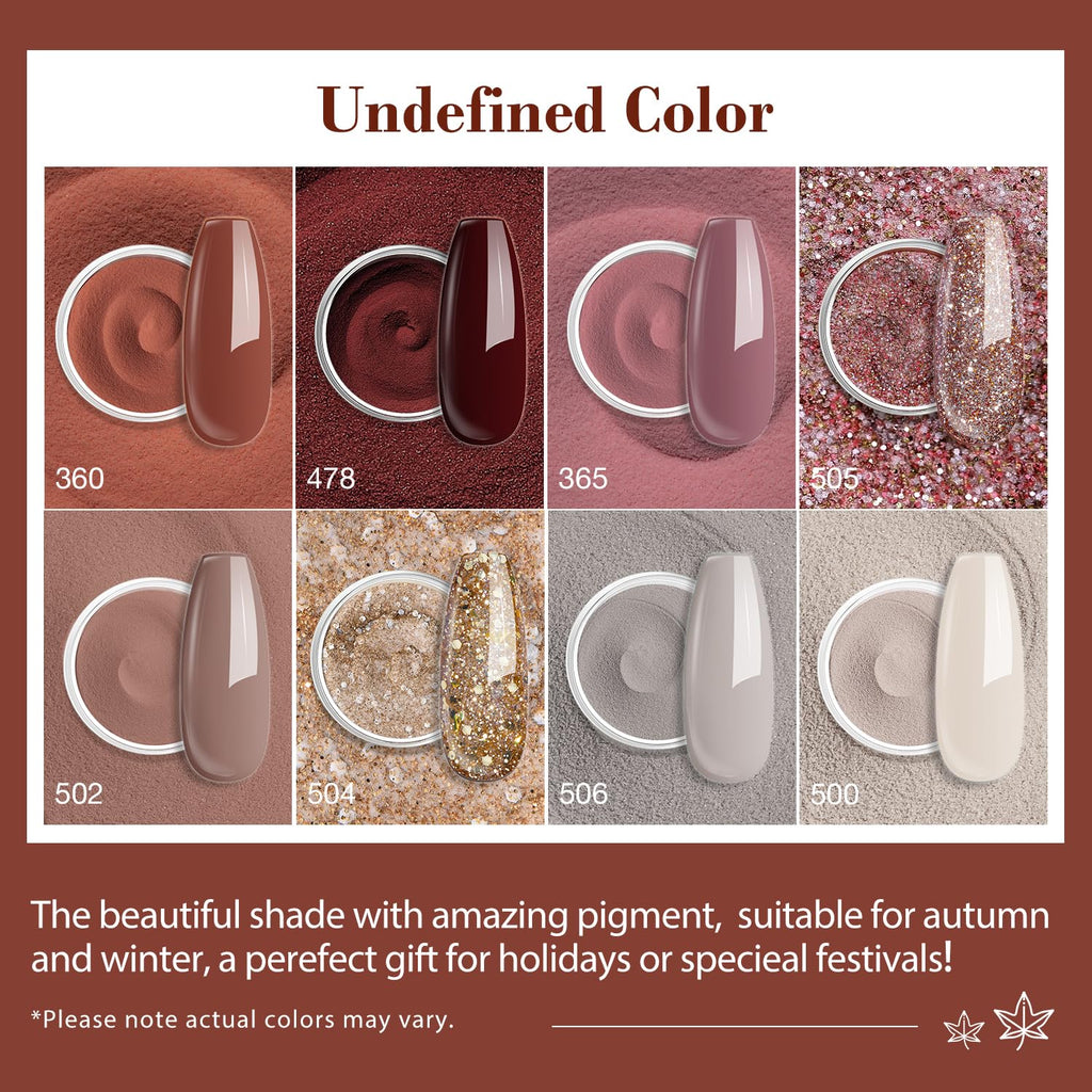 AZUREBEAUTY 30Pcs Dip Powder Nail Kit Starter with Nail Sticks, 8 Colors Fall Winter Nude Brown Glitter, Dipping Powder Liquid Set with Matte/Base/Top Coat Activator for French Manicure Salon