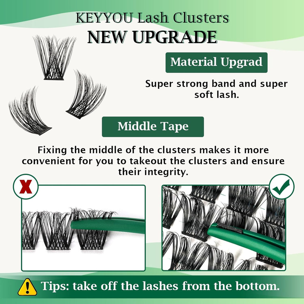 KEYYOU Lash Clusters,96 Pcs Cluster Lashes Y01 D Curl 12mm DIY Lash Extensions Eyelash Clusters,Volume Wispy Individual Lashes Soft&Comfortable Easy to DIY at Home(Y01,D-12mm)
