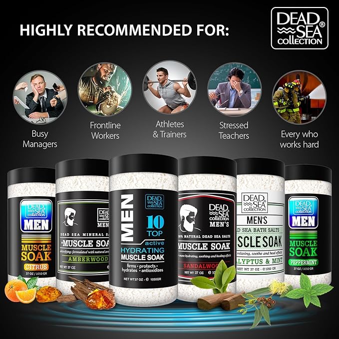 Dead Sea Collection Bath Salts for Men - Muscle Recovery Bath Soak - TOP 10 Active Mens Pure Dead Sea Salt for Soothing and Relaxing - 37 Oz