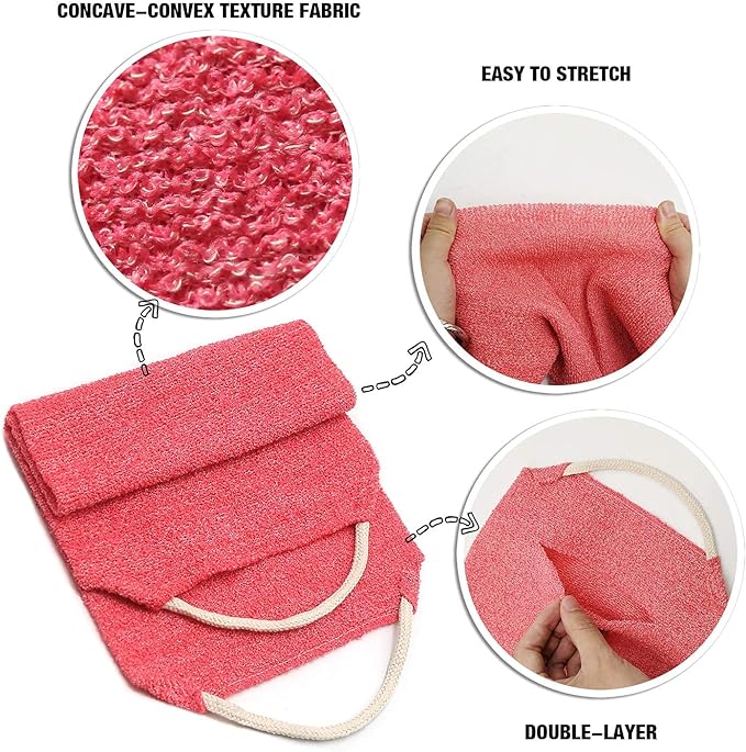 Evridwear Exfoliating Back Scrubber with Handles Two Sides for Body Shower Deep Cleans Skin Massages Invigorating Blood Circulation Men Women One Size (Pink)