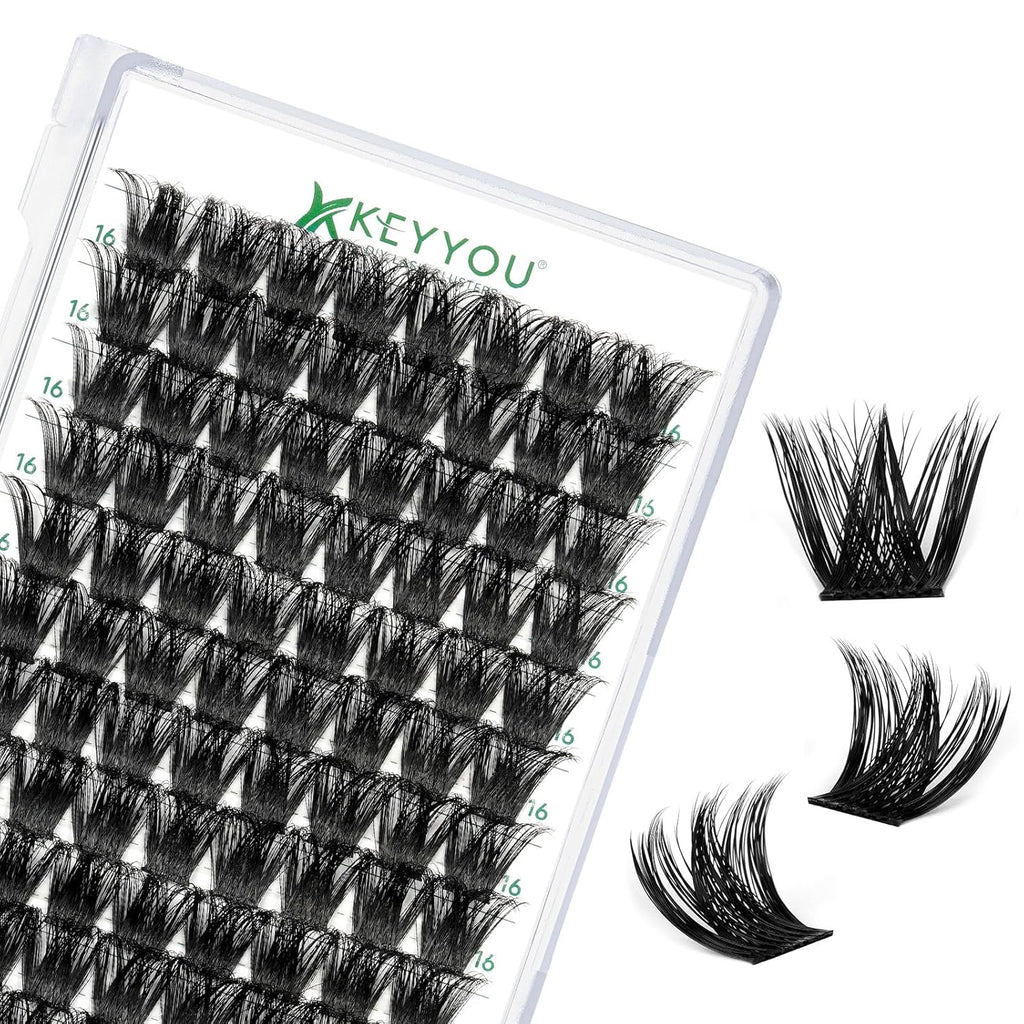 Lash Clusters 96pcs Individual Lashes Y02 D Curl 16mm Eyelash Clusters KEYYOU Volume Wispy Lash Extension Soft&Comfortable Easy DIY at Home(Y02,D-16mm)