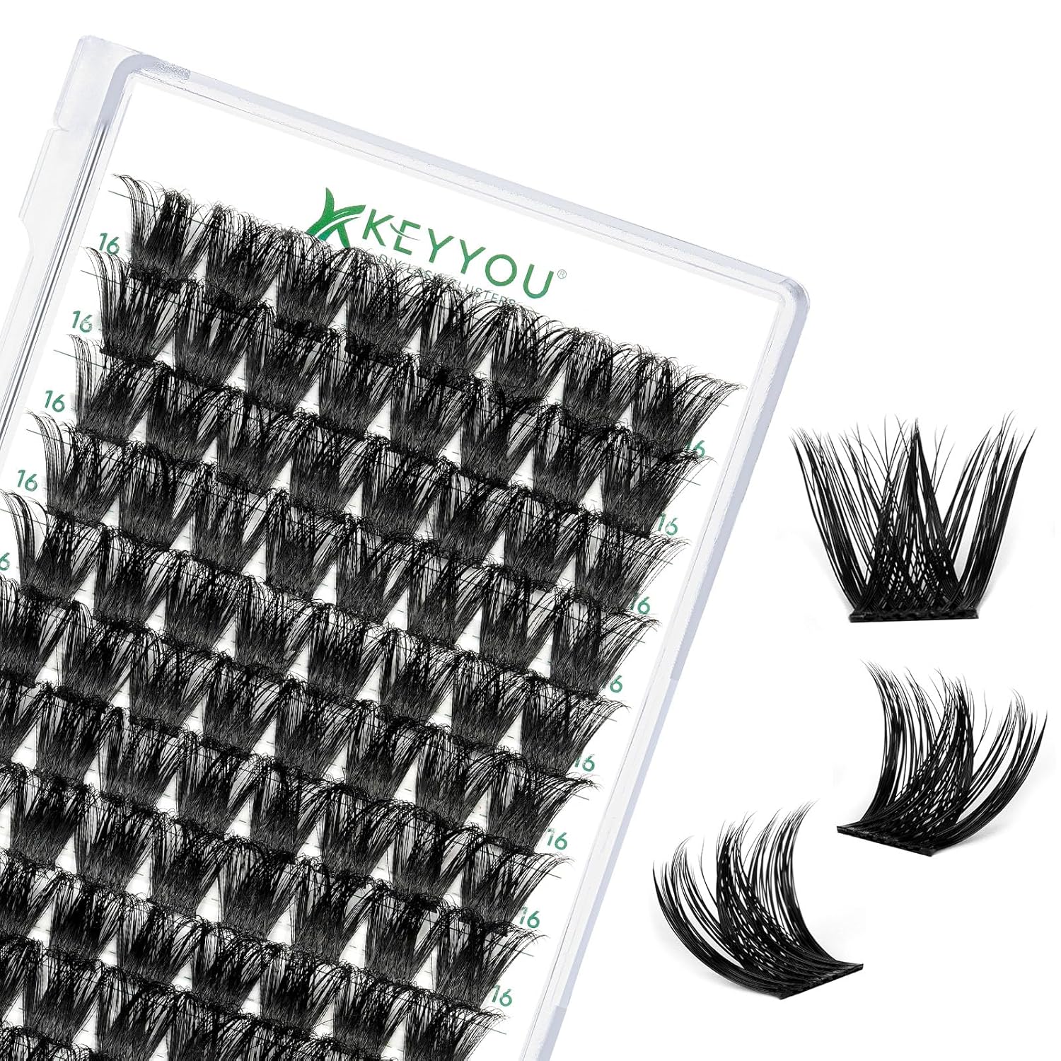 Lash Clusters 96pcs Individual Lashes Y02 D Curl 16mm Eyelash Clusters KEYYOU Volume Wispy Lash Extension Soft&Comfortable Easy DIY at Home(Y02,D-16mm)