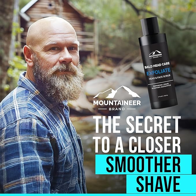 Mountaineer Brand Natural Bald Head Exfoliator with Fresh & Natural Scent | Scalp & Face Exfoliating Scrub | Bald Head Care for Men | Made in West Virginia | Exfoliate | 4oz
