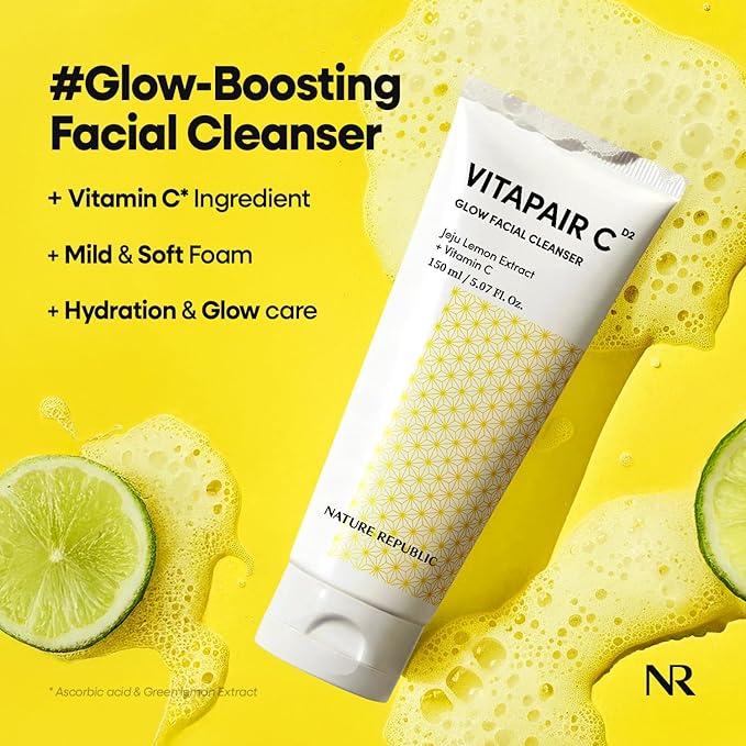 Nature Republic Vitapair C Glow Facial Cleanser - Vitamin Face Wash for Cleaner Skin, Hydrating Facewash for Women, Gentle Natural Cleanser, Daily Makeup Remover, Nighttime Foaming, 150ml / 5.07 fl oz