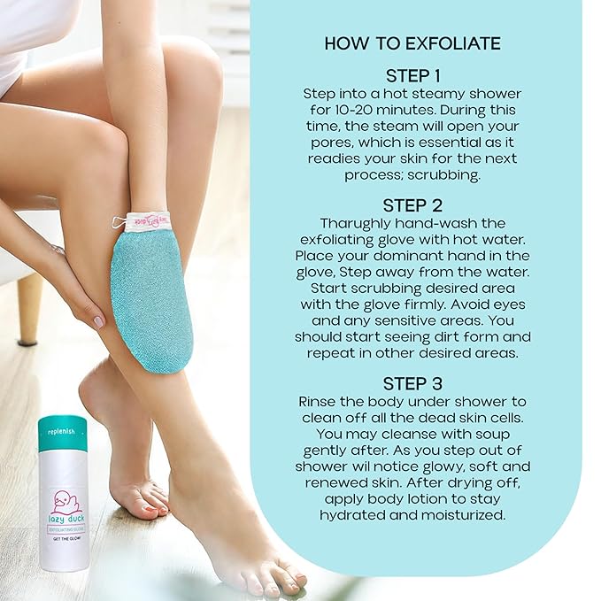 Lazy Duck Exfoliating Mitt - Deep Cleanse Dead Skin and Keratosis - Glowing Skin Spa Treatment At Home