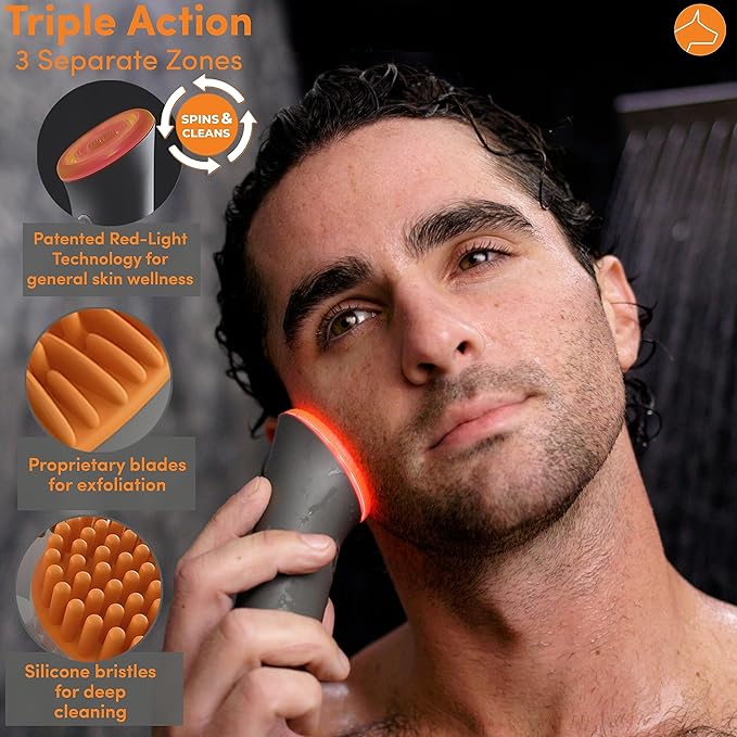 Dogface Deluxe Kit- Men's Red Light Facial Brush, Silicone Bristles Exfoliate & Cleanse, Hyaluronic Acid Moisturizes & Hydrates, Retinol Night Serum- Technobrush, Wakeup Gel, Day Boom & Night Boost