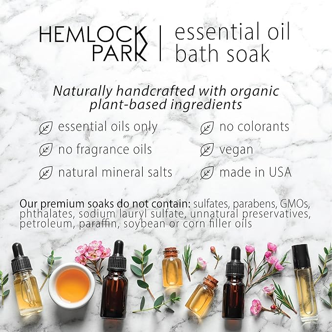 Hemlock Park Restore Essential Oil Bath Soak | Naturally Soothing Mineral Sea Salt and Botanicals | 10.5 oz Jar | White Sage & Green Tea