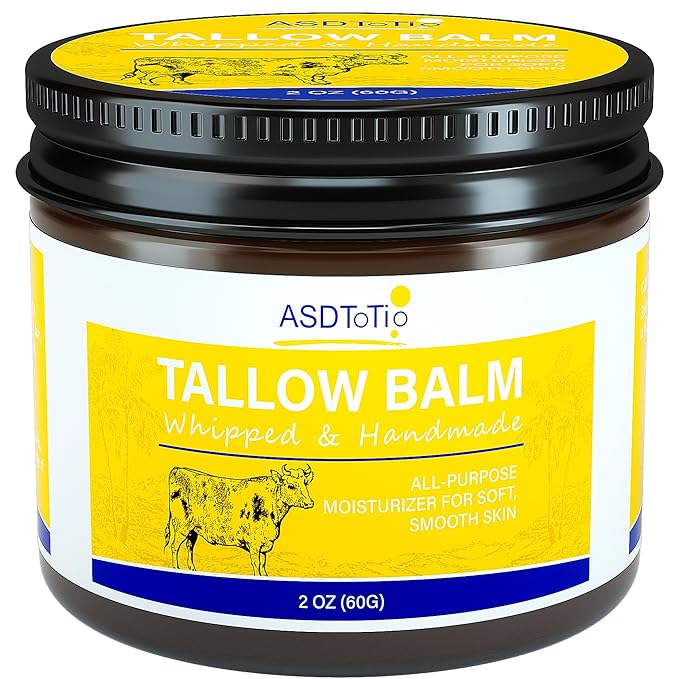 Handmade Whipped Tallow Balm for Skin Care- All Natural Grass Fed Beef Tallow All Purpose Balm,Face and Body Moisturizing Cream, Tallow Balm For Dry Skin- 2 oz