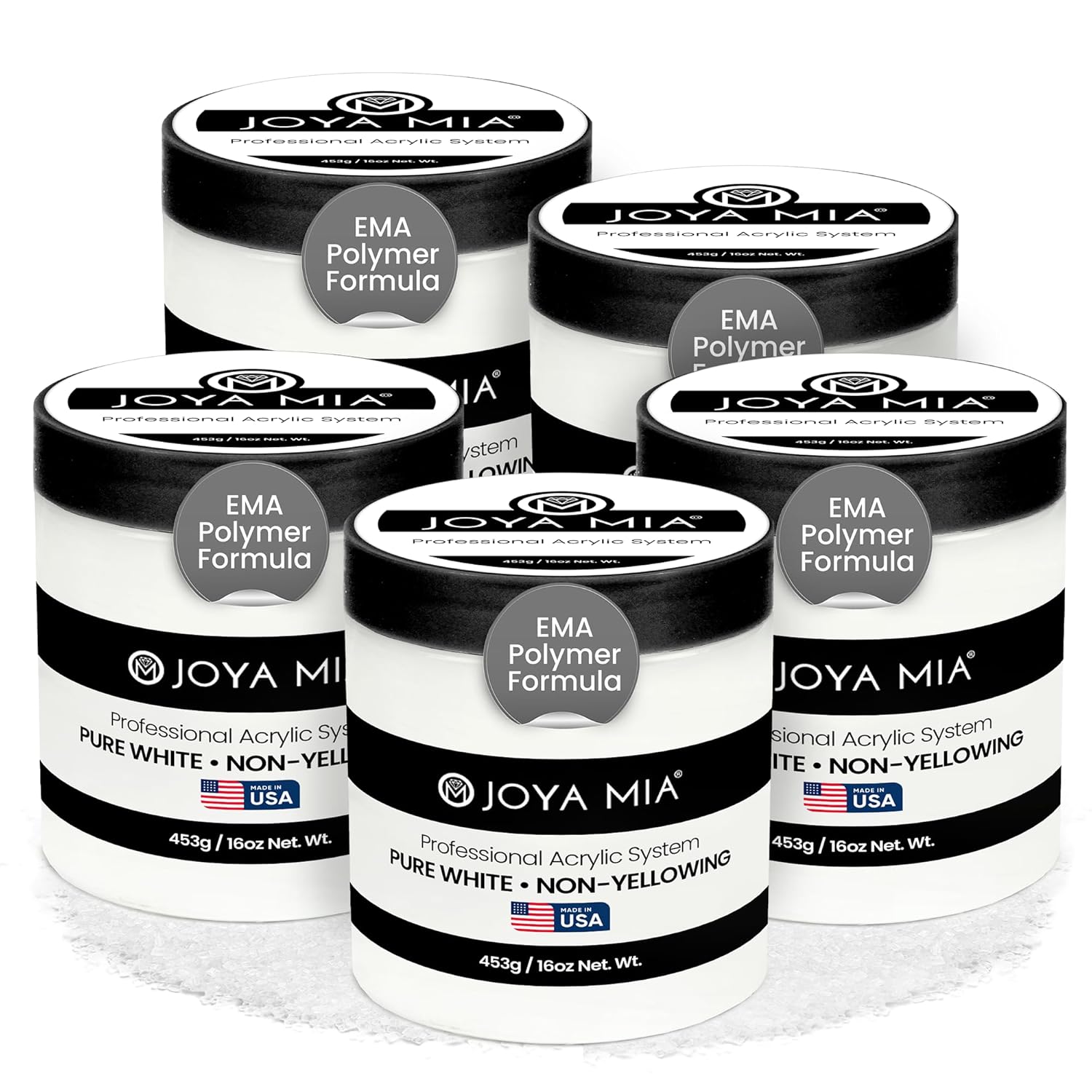 Joya Mia Acrylic Powder for Nails, MMA-Free, Super Adhesion Professional Powder for Flawless & Long-Lasting Nail Enhancements, Easy Application, Vibrant & Stunning Colors - Pure White, 5 lbs