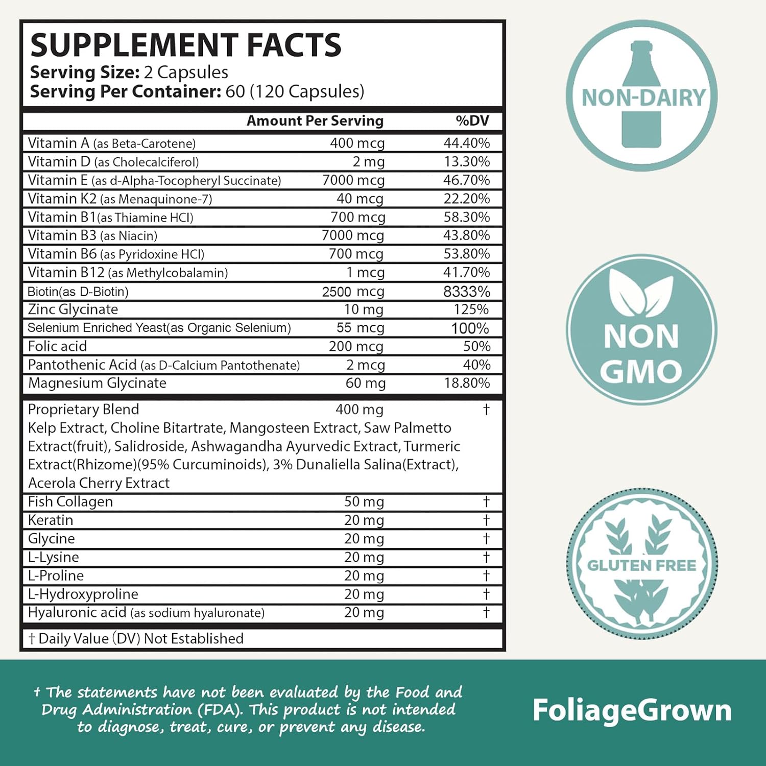 Hair Growth Supplements,Visibly Thicker Hair,Hair Growth Vitamins for Women and Men - 2 Month Supply(120 Capsules), White