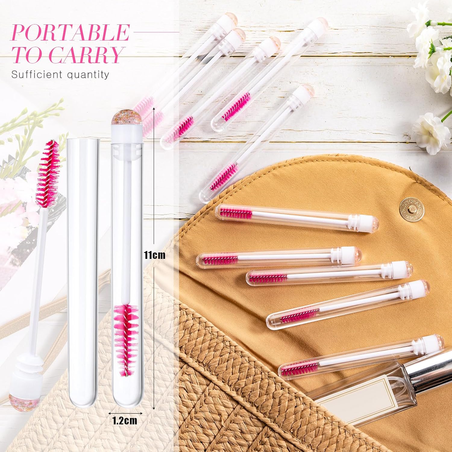 80 Pieces Disposable Mascara Brushes Tubes Set, 40 Pieces Empty Mascara Wand Tube with 40 Pieces Eyelash Brush Makeup Tool for Eyelash Extension(Pink Gold Sequins Style)