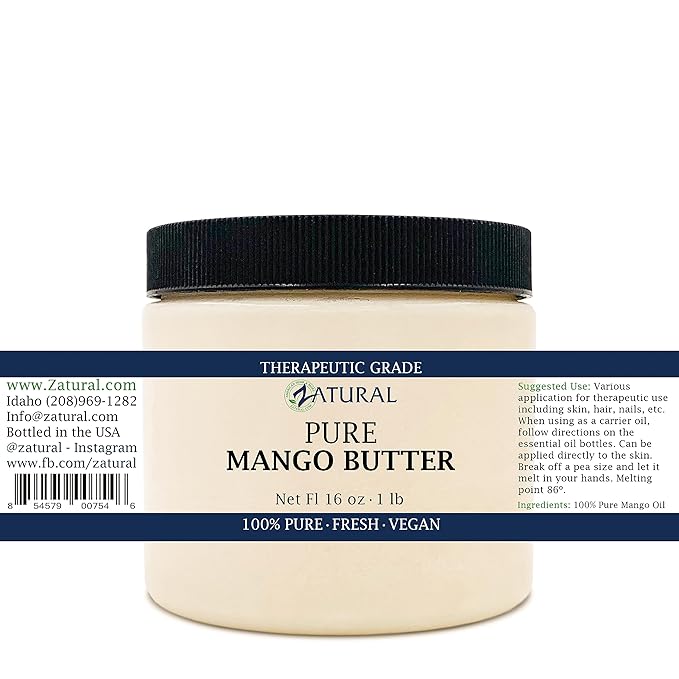 Zatural Mango Butter Organically Grown Mangos 100% Pure Cold Pressed Raw Creamy Butter (16 Ounce)