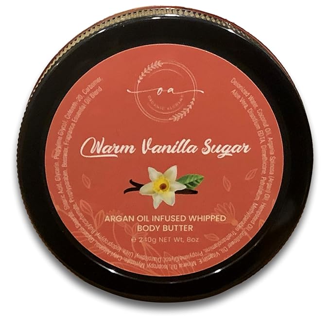 Whipped Argan Oil Body Butter for Dry Skin, Anti-Aging Body Cream Made for Women - Natural Skin Care, 8 OZ (Warm Vanilla Sugar)