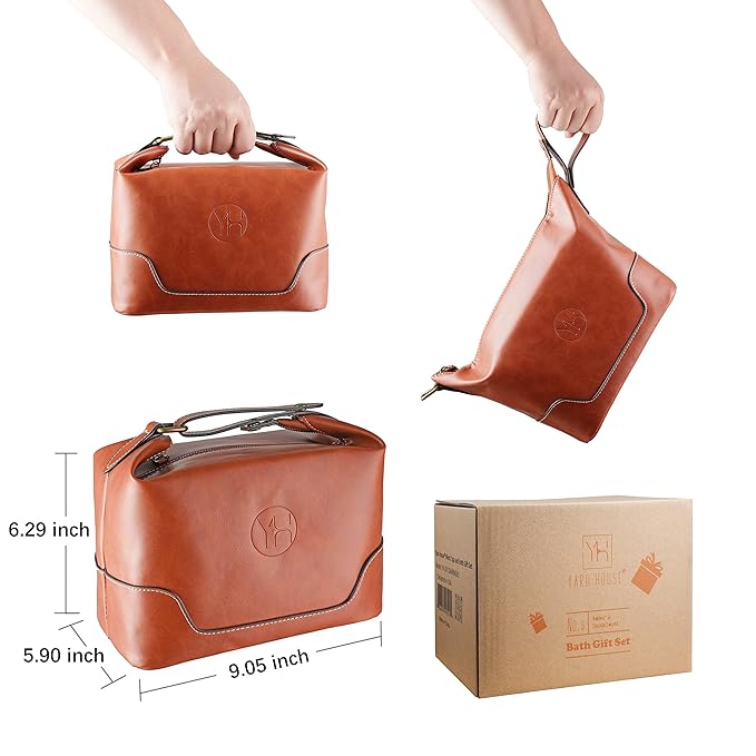 Bath and Body Gift Set for Men - Sandalwood Amber - Birthday, Christmas, Fathers Day Gifts From Wife Daughter Son for Husband, Dad - Relax Spa Kit w. Full Size Items in Deluxe Toiletry Bag