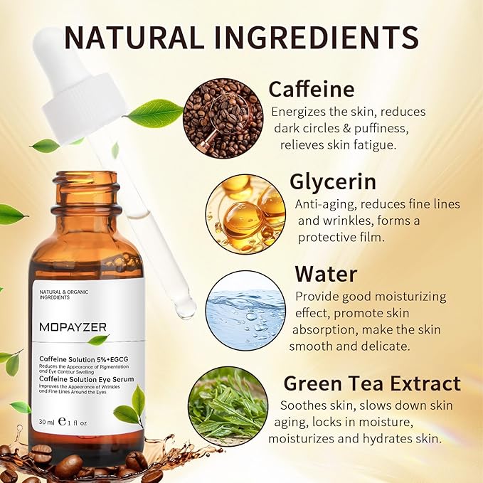Caffeine Solution 5% + EGCG, Caffeine Eye Serum For Moisturizing, Targets Dark Circles & Puffiness, 1 PCS Natural Under Eye Serum For Facial Wrinkles & Fine Lines.
