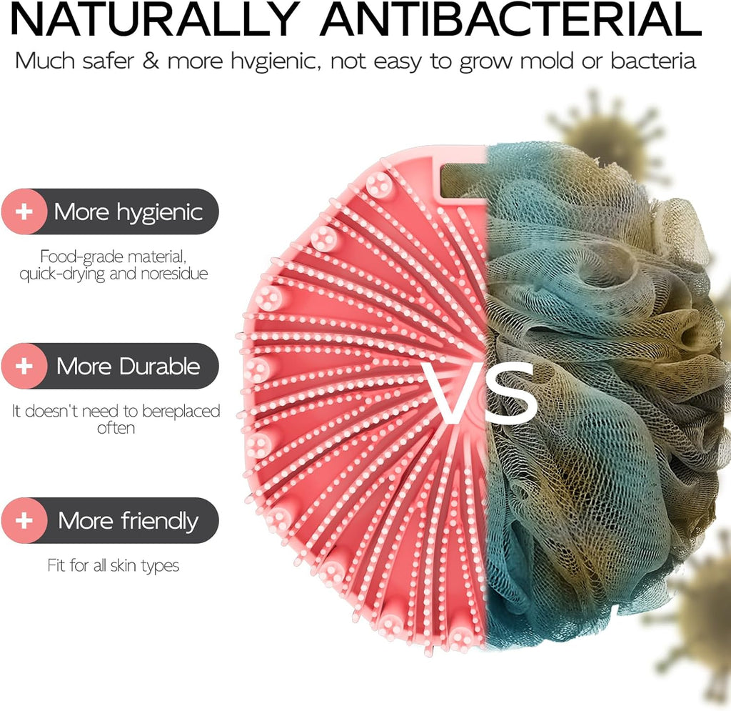 Silicone Body Scrubber 2 Counts, Exfoliating Body Wash Scrubbers Exfoliator, Shower Body Brush for Effective Showering Exfoliation and Gentle Massage (Black+Pink)