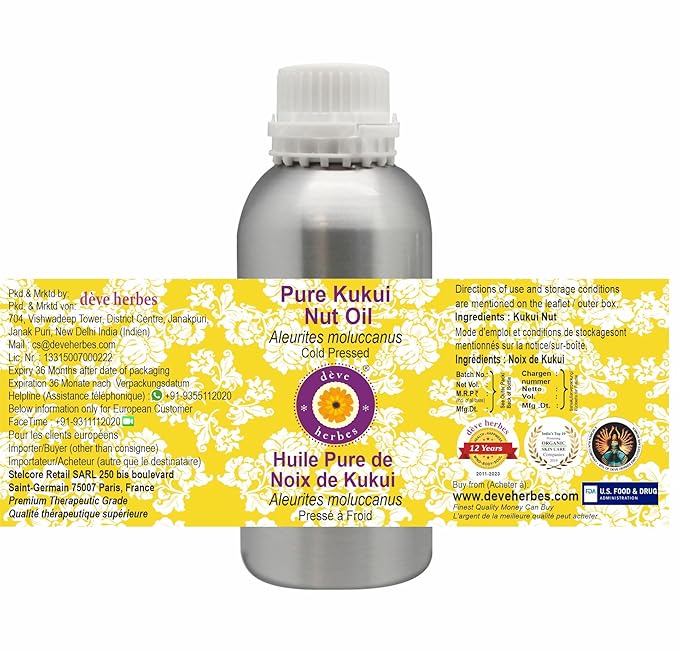 Deve Herbes Pure Kukui Nut Oil (Aleurites moluccanus) Cold Pressed 1250ml (42 oz)