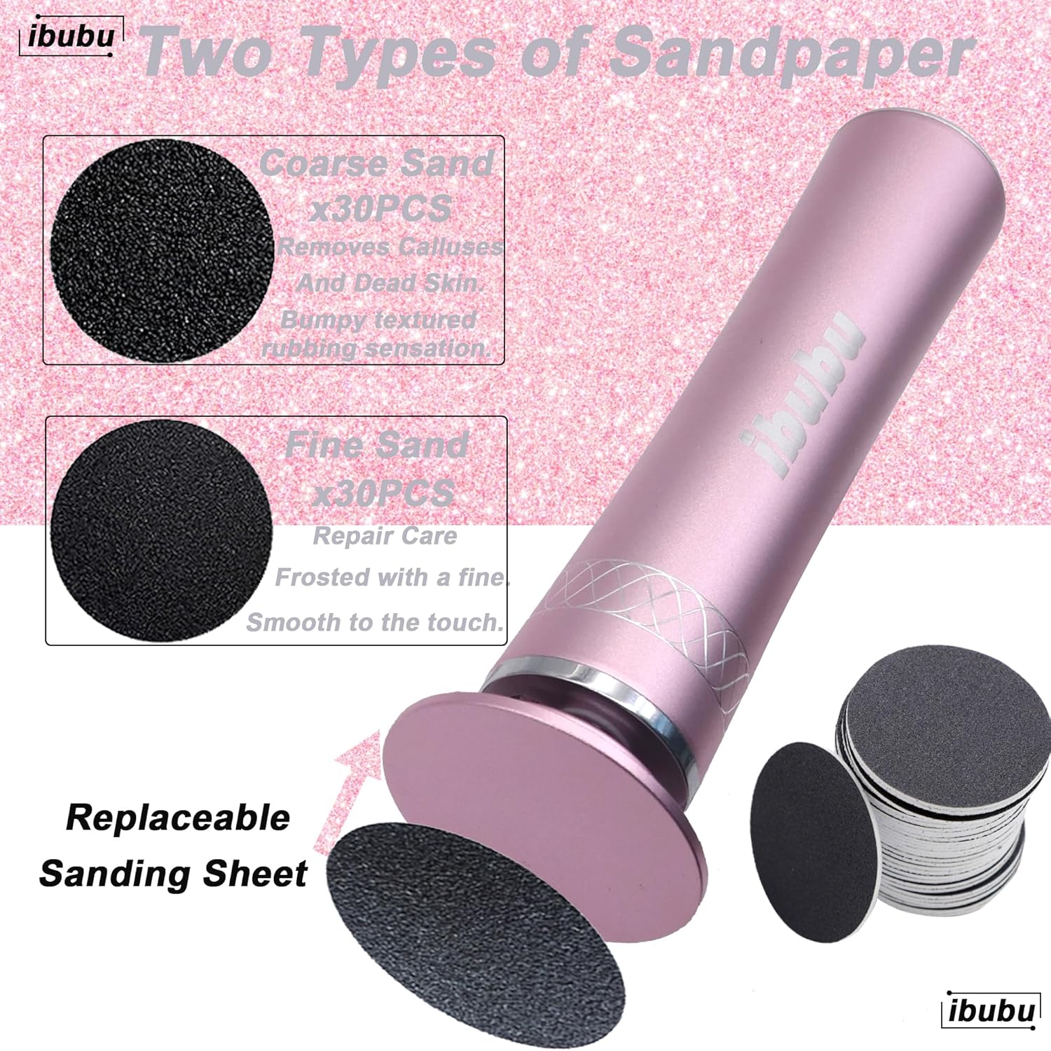 Upgrade Electric Feet Callus Remover Professional Powerful Foot File Pedicure Grinder Sanders 24V Power 1200RPM Speed Adjustable for Dead Dry Crack Skin Calluses (Pink)