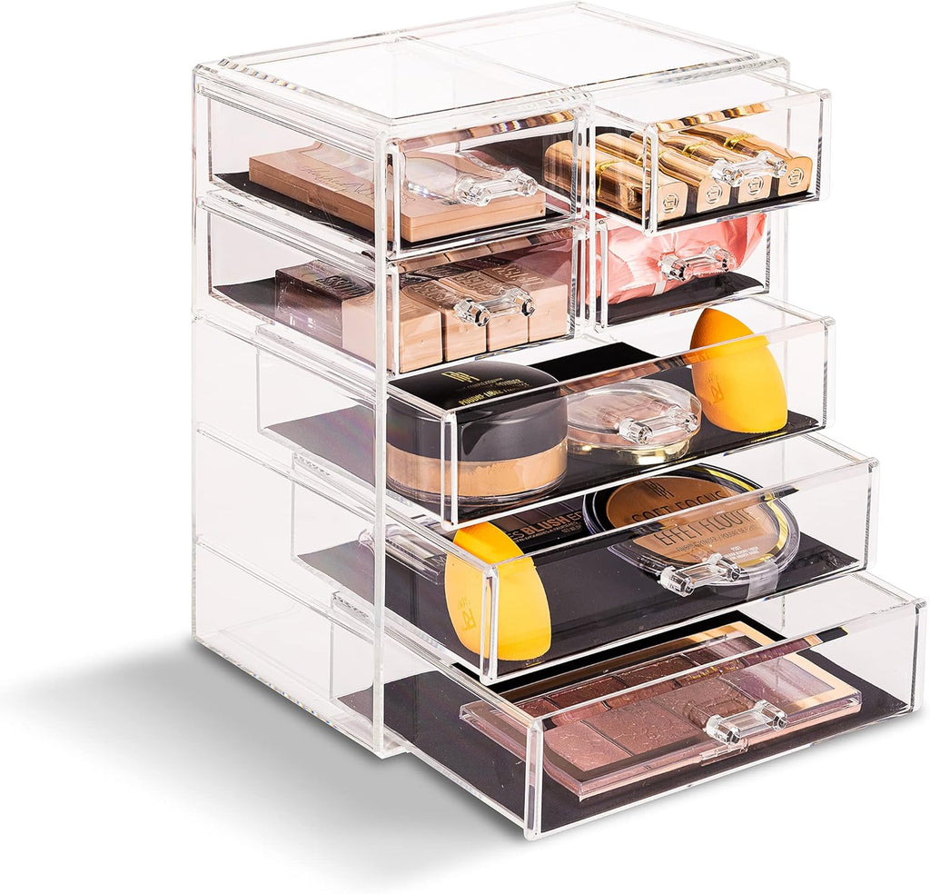 Sorbus Acrylic Makeup Organizer Set, 7-Drawer Vanity & Countertop Cosmetic Storage with Small & Wide Drawers, Clear Makeup Storage for Brushes, Lipsticks, Jewelry – Holiday Gift for Women & Teens