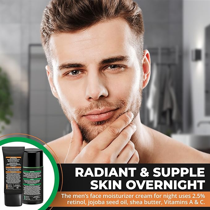 Day & Night Skincare Set for Men | Includes Anti-aging Post Shave Moisturizer + Night Moisturizer w/Retinol. The Essential Kit for Day & Night Skincare for Men. Organic Key Ingredients!