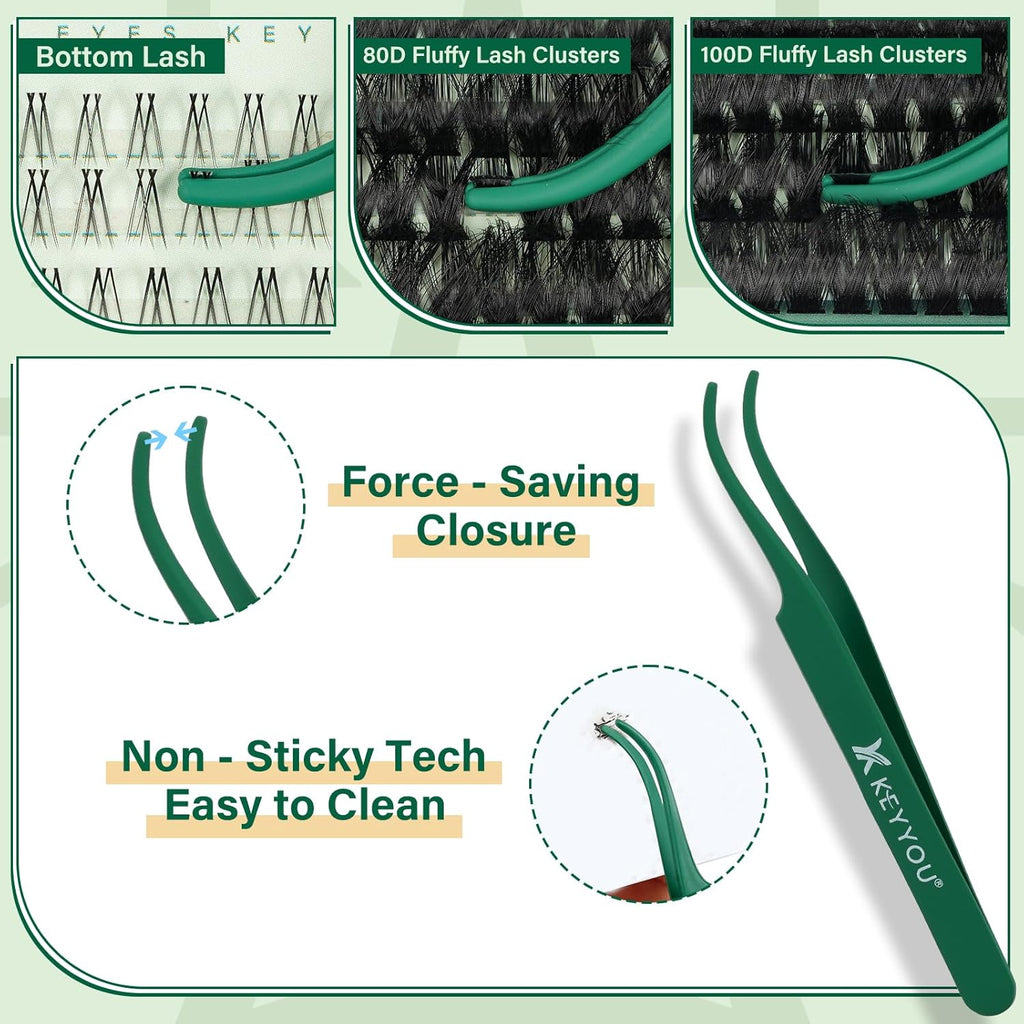 KEYYOU Lash Extension Kit with Bottom Lashes Mixed 5-18mm 80D 100D Eyelash Extension Kit Multi-Type Lash Clusters with Bond and Seal Applicator Remover DIY at Home