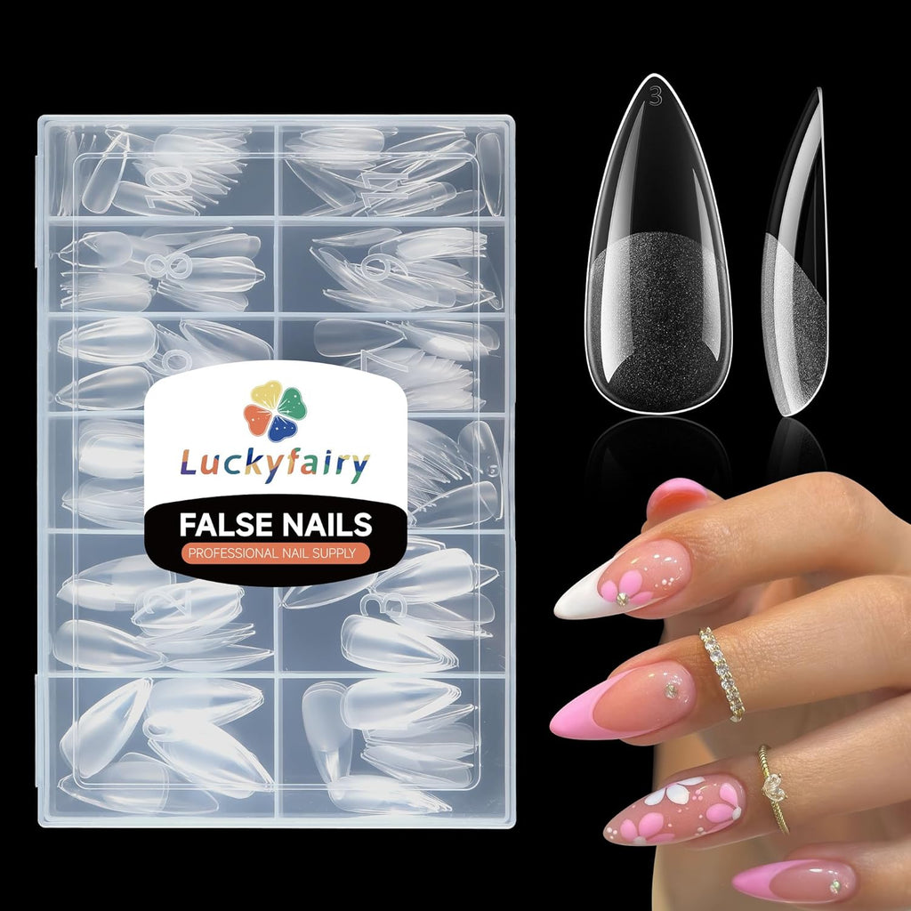 Medium Stiletto Nail Tips: 240 Pcs Full Cover Almond Shape False Nail Acrylic Soft Gel Nails Tips Clear Stiletto Press on Tips Pre-buffed for Nail Art Extension Salon Home DIY 12 Sizes