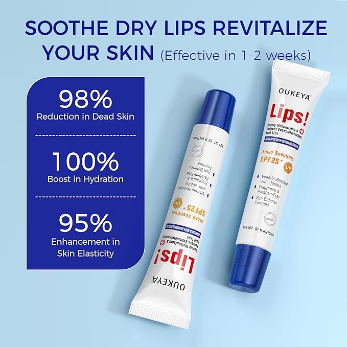 2PCS, Medicated Lip Balm w/Organic & 100% Natural Ingredients, Squeeze Tube Lip Butter SPF 25+ Long-Lasting Moisturizing Overnight Lip Mask Gentle Exfoliation Extreme Dry Lips Treatment