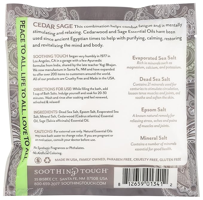 Soothing Touch Bath Salts Pouch, Cedar Sage, 8 Ounce