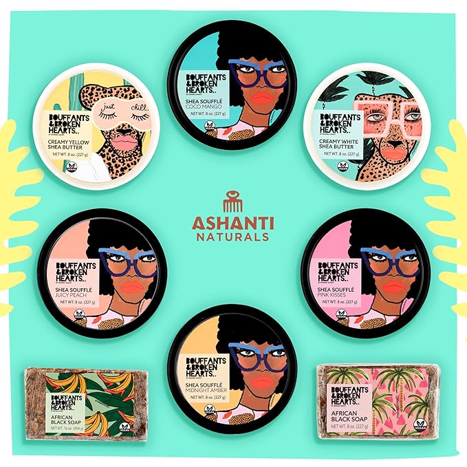 Bouffants Bundle - African Black Soap (8oz) | Whipped Shea Butter Souffle (Midnight Amber)