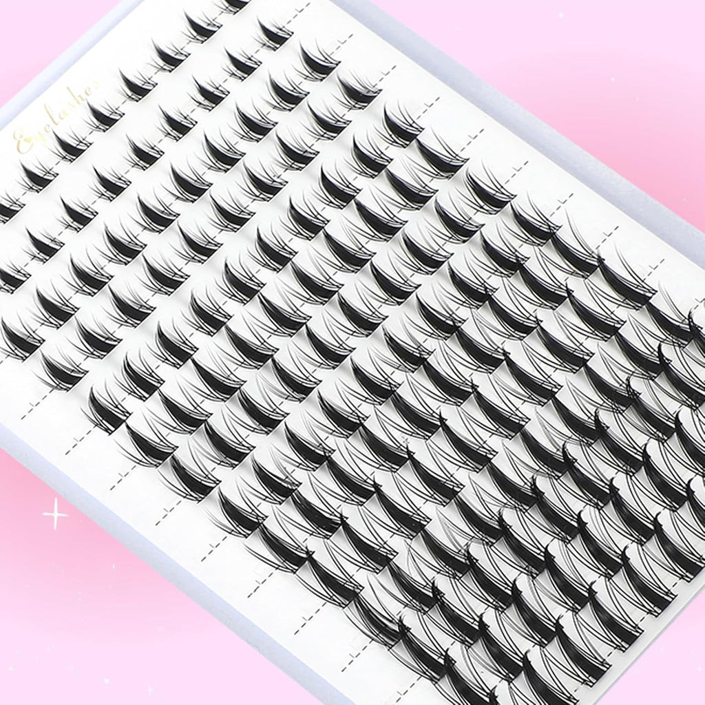 Lash Clusters Kit, Eyelash Clusters Individual Lash Extension Kit D Curl Fluffy Wispy False Eyelashes Extensions Thin Band with Bond Seal Tweezers Brush (SMY11 8-16mm)