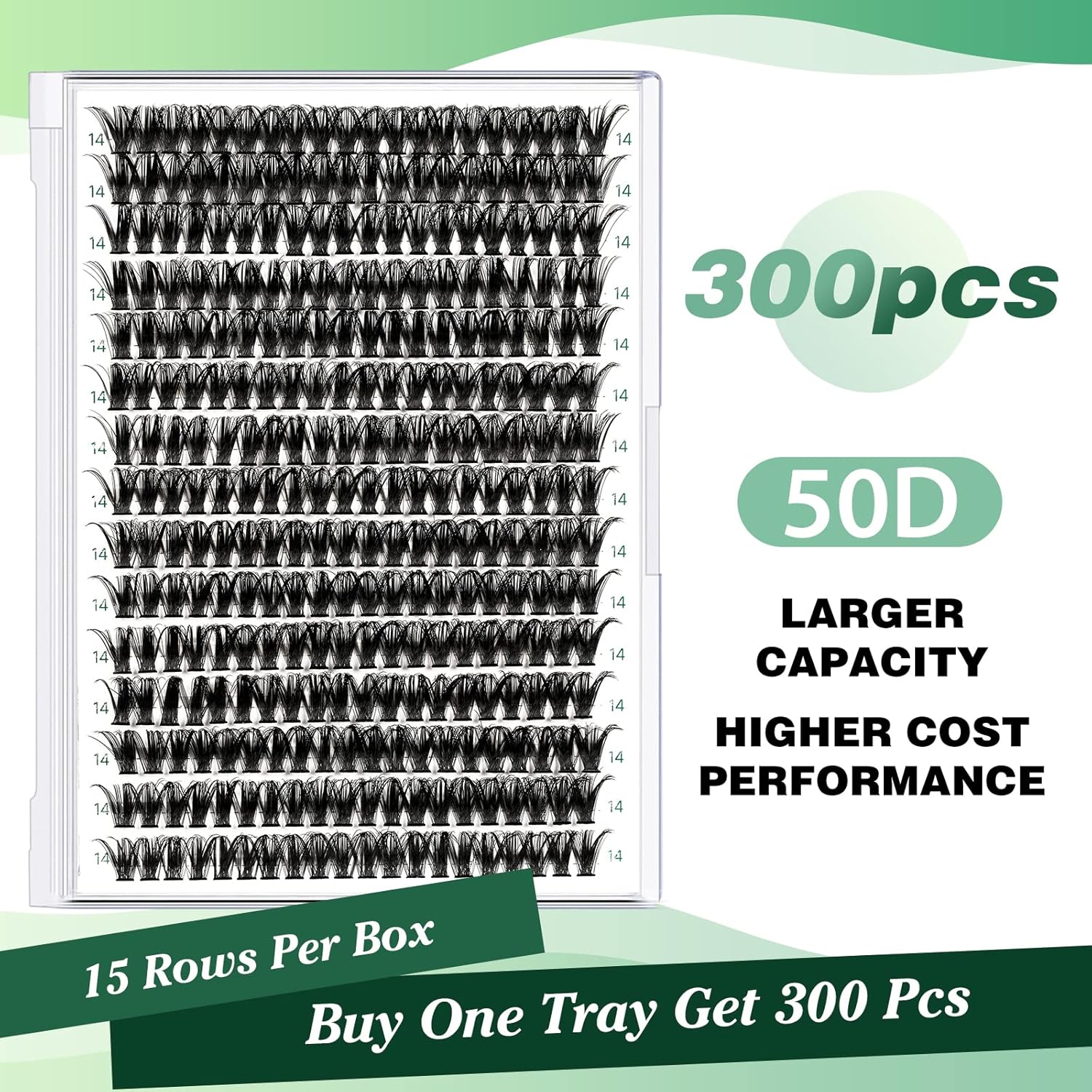 Lash Clusters 300pcs Eyelash Clusters 50D 0.07D Curl 13mm DIY Eyelash Extension KEYYOU Large Tray Volume Soft&Natural Individual Lashes(50D-0.07D,13)