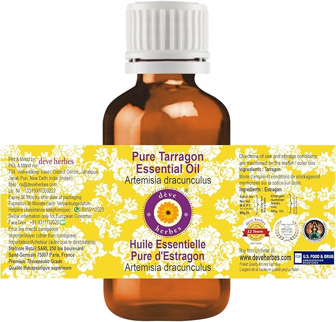 Deve Herbes Pure Tarragon Essential Oil (Artemisia Dracunculus) Steam Distilled 5ml (0.16 oz)