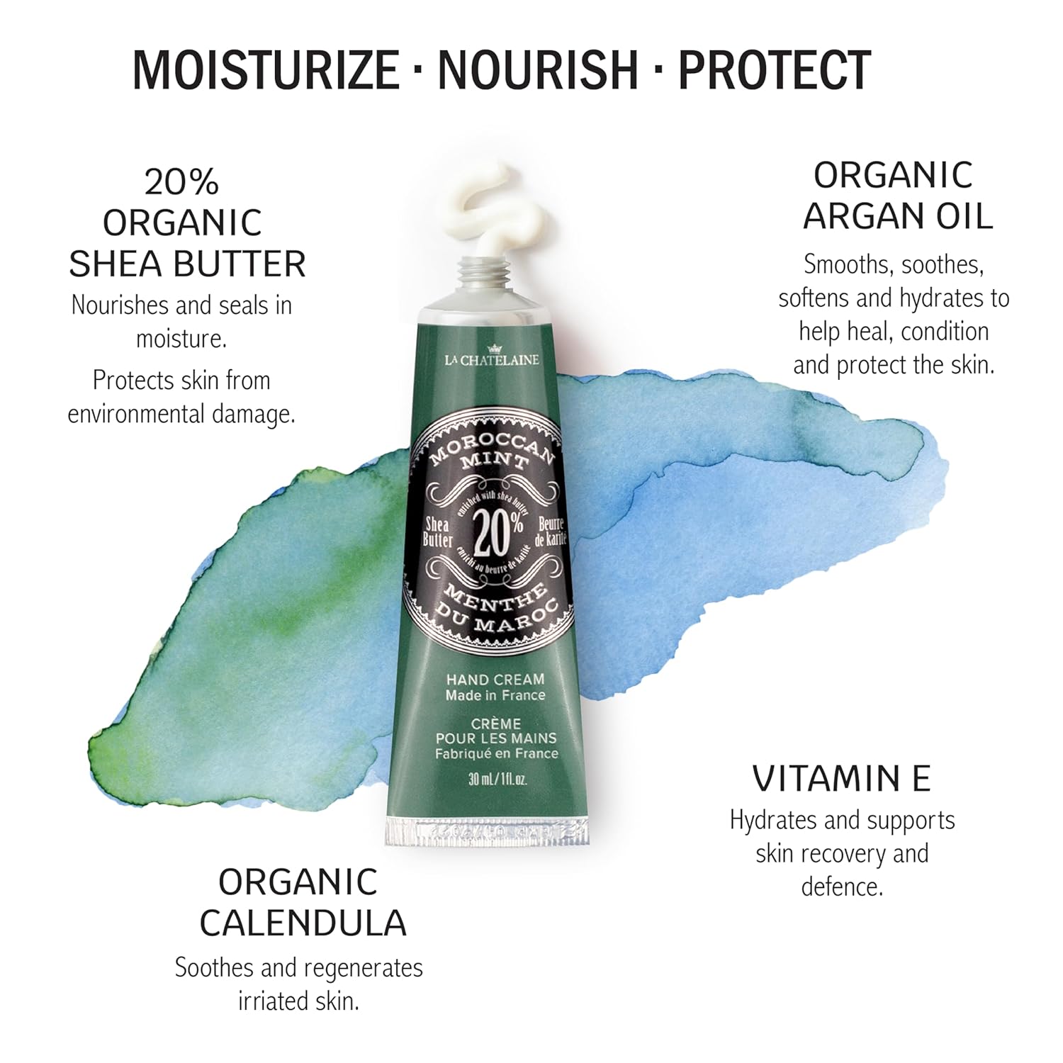 La Chatelaine Hand Cream Unisex Gift Set, Ready-To-Gift Hand Lotion, Travel Size, Natural Hand Cream Made in France with 20% Organic Shea (Moroccan Mint, Vetiver Cedar, Bourbon Vanilla) 3 x 1 fl oz