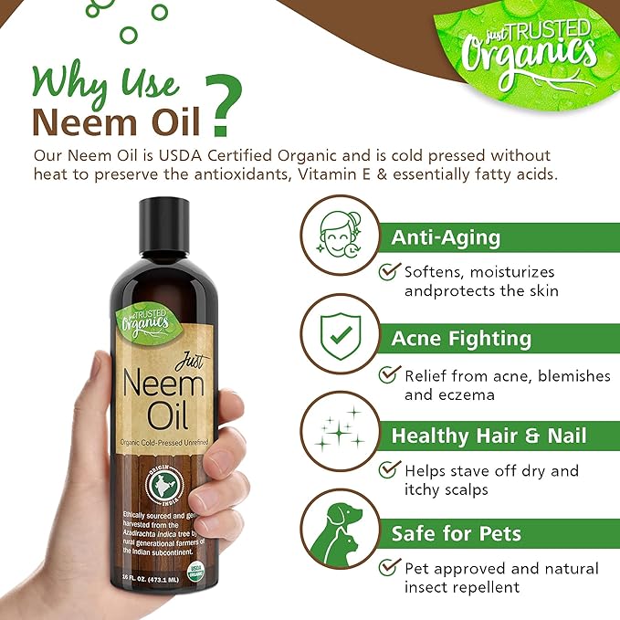 Organic Neem Oil, 100% Pure, Cold Pressed 16 Fluid Ounces