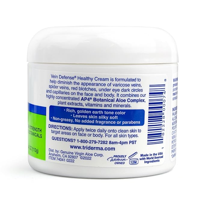 TriDerma Vein Defense Healthy Cream, Helps Improve the look of Spider Veins, Broken Capillaries, Red Blotches and Under Eye Dark Circles 4 oz