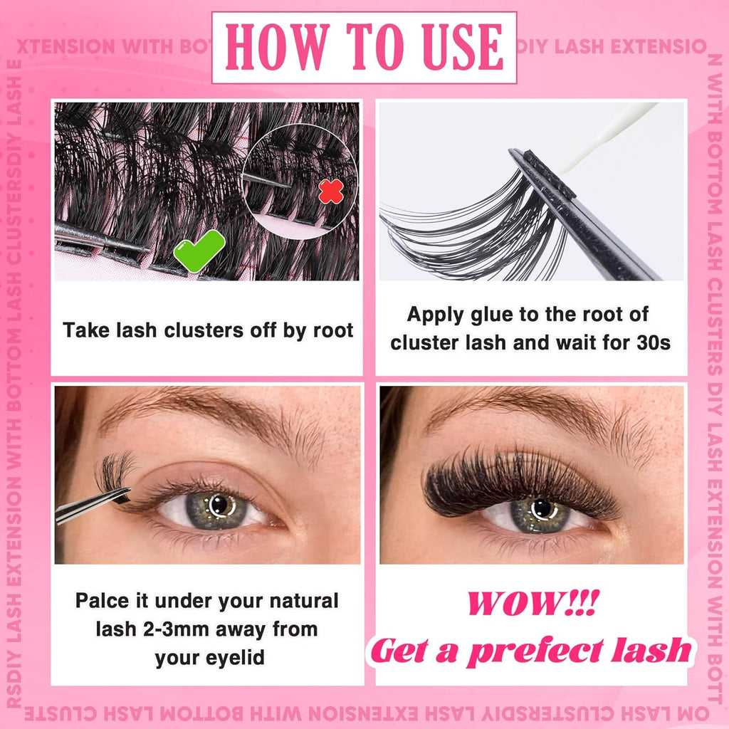 Focipeysa Cluster Eyelash Extensions Fluffy Eyelash Clusters with Bottom Lashes 14-20mm Lash Clusters 315pcs Individual Eyelash DIY Lash Extension for Beginners (60D 80D 100D Mixed)