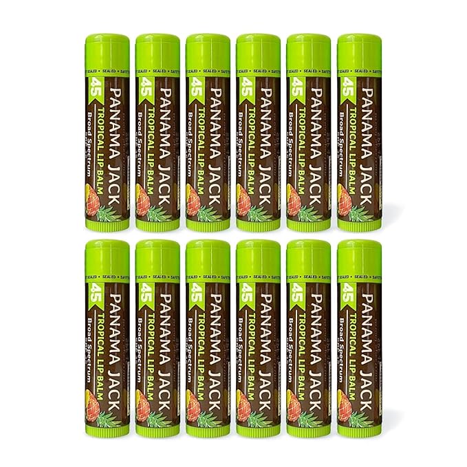 Panama Jack Sunscreen Lip Balm - SPF 45, Broad Spectrum UVA-UVB Sunscreen Protection, Prevents & Soothes Dry, Chapped Lips, Tropical, 12-pack