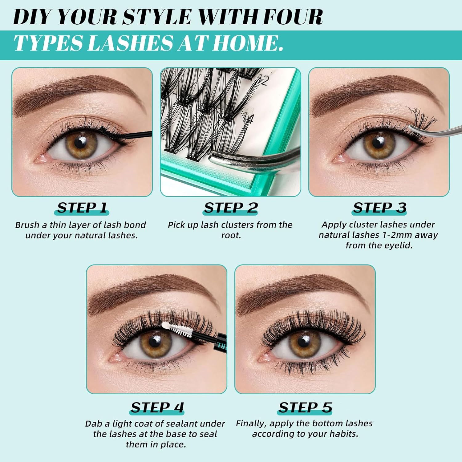 Lash Clusters Wispy 348PCS Eyelash Extension DIY Multi-Type Faux Bottom Lashes Lash Extension Natural Look Cluster Eyelash Extensions Soft False Eyelashes at Home for Beginners(D-Mix5-16mm)